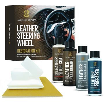Leather Expert Steering Wheel Restoration Kit zestaw do renowacji skórzanej kierownicy czarny satynowy 4x50ml 200ml