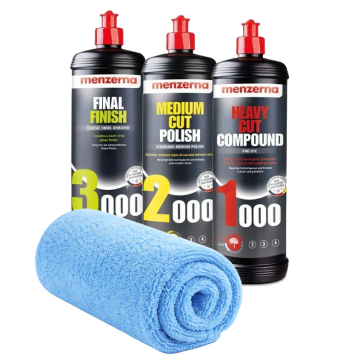 MENZERNA Zestaw Past Polerskich 1000 2000 3000 3x250ml + Ściereczka z Mikrofibry Korekta Lakieru