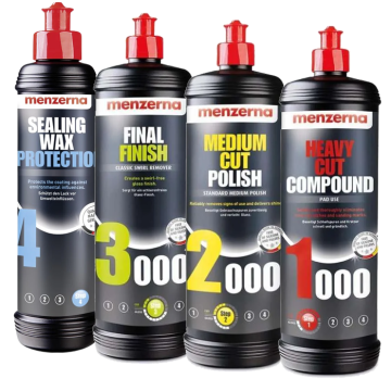 MENZERNA Zestaw Past Polerskich 1000 2000 3000 + Wosk Sealing Wax Protection Korekta i Ochrona Lakieru 4x250ml