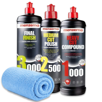 MENZERNA Zestaw Past Polerskich 1000 2500 3000 3x250ml + Ściereczka z Mikrofibry Korekta Lakieru