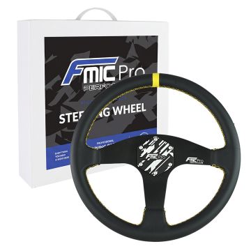 Kierownica sportowa FMIC.Pro Classic skórzana 350mm odsadzenie 33mm żółta