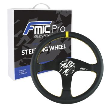 Kierownica sportowa FMIC.Pro Classic skórzana 350mm odsadzenie 33mm żółta