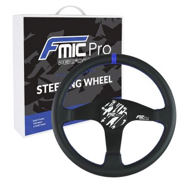 Kierownica sportowa FMIC.Pro Classic skórzana 350mm odsadzenie 33mm niebieska