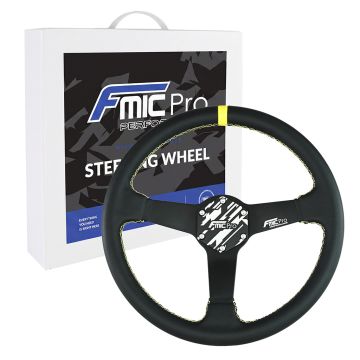 Kierownica sportowa FMIC.Pro Track skórzana 350mm odsadzenie 33mm żółta