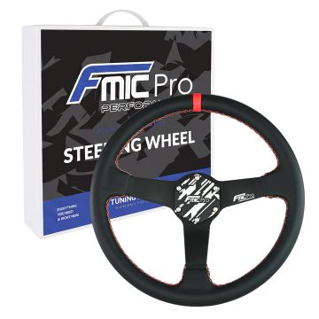 Kierownica sportowa FMIC.Pro Track skórzana 350mm odsadzenie 33mm czerwona