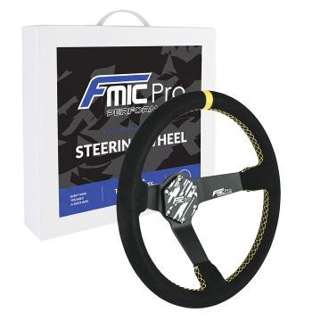 Kierownica sportowa FMIC.Pro Track zamszowa 350mm odsadzenie 90mm żółta