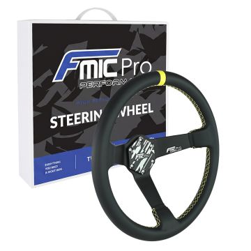 Kierownica sportowa FMIC.Pro Track skórzana 350mm odsadzenie 90mm żółta
