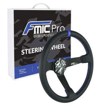 Kierownica sportowa FMIC.Pro Track skórzana 350mm odsadzenie 90mm niebieska
