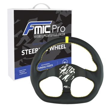 Kierownica sportowa FMIC.Pro D-Shape skórzana 325mm odsadzenie 42mm żółta