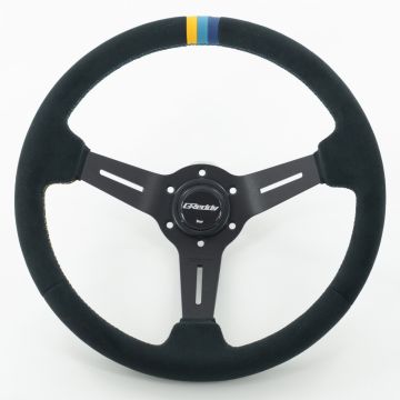 GReddy Sports "Deep Type" Steering Wheel (80 mm Dish), Black Suede, Black Spokes - 340 mm